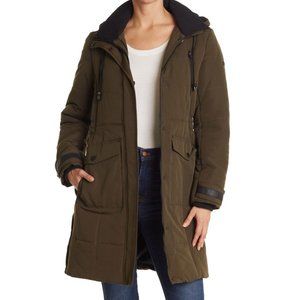 Lucky Brand Army Quilted Hooded Long Parka Jacket
